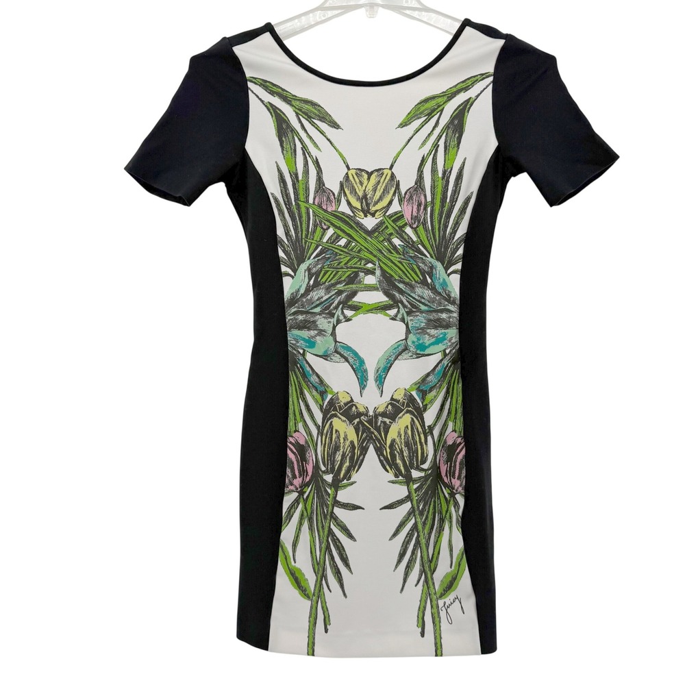 Juicy Couture Black Short Sleeve Floral Print Sheath Dress Size 4
